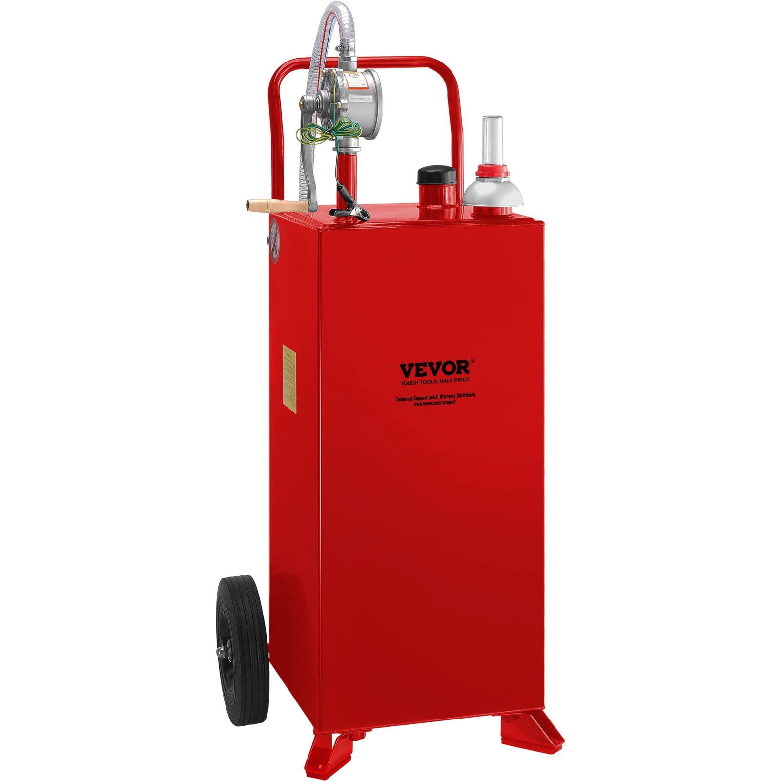 30-Gallon Portable Gas Caddy with Manual Pump, 2-Wheel Fuel Storage Tank for Gasoline/Diesel, Ideal for Cars, Lawn Mowers, ATVs, Boats (Red)