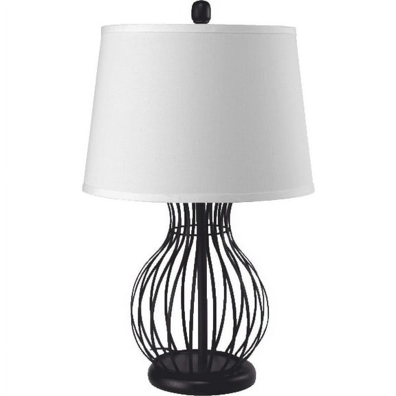 NEW Cage Style Black Painted Base with White Fabric Shade 25" Table Lamp 31191BK