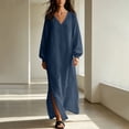 thumbnail image 2 of Edvintorg Women’S Dresses V Neck Long Sleeve Lightweight Cotton and Linen Loose Casual Dress Women Clothes S-2XL Navy, 2 of 7