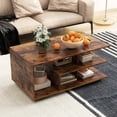 thumbnail image 2 of Gymax Table Basse Géométrique avec Étagères de Rangement à 2 Niveaux, Brun Rustique, 2 of 10