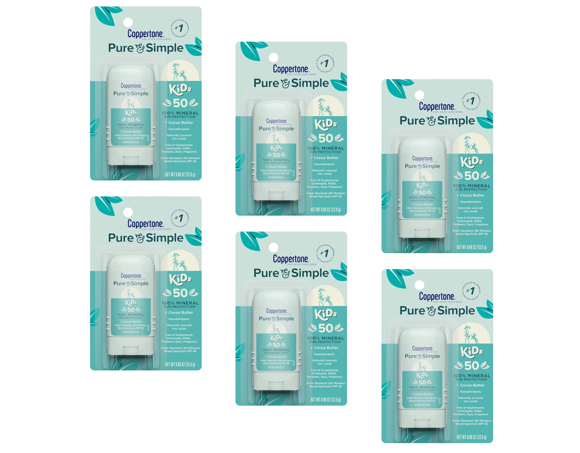 Coppertone Pure & Simple Kids Zinc Oxide Sunscreen Stick SPF 50, 0.49oz