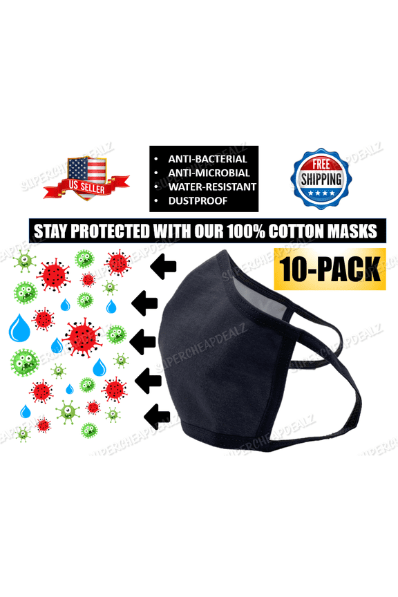 10 Pack - 100% Cotton Face Mask - Washable | Reusable | Three Layers | Unisex - GREY