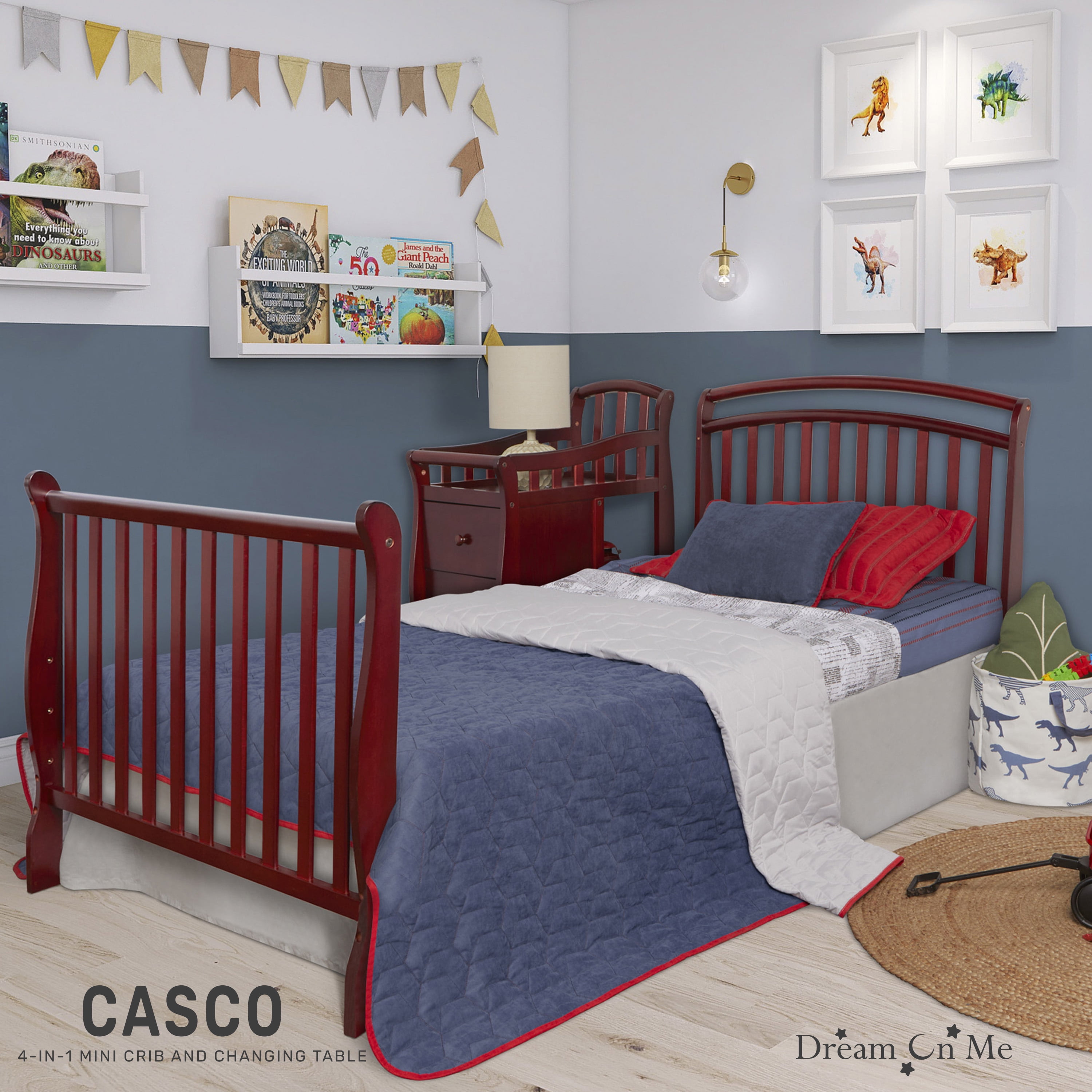 Dream On Me Casco 4-in-1 Mini Crib and Dressing Table Cherry