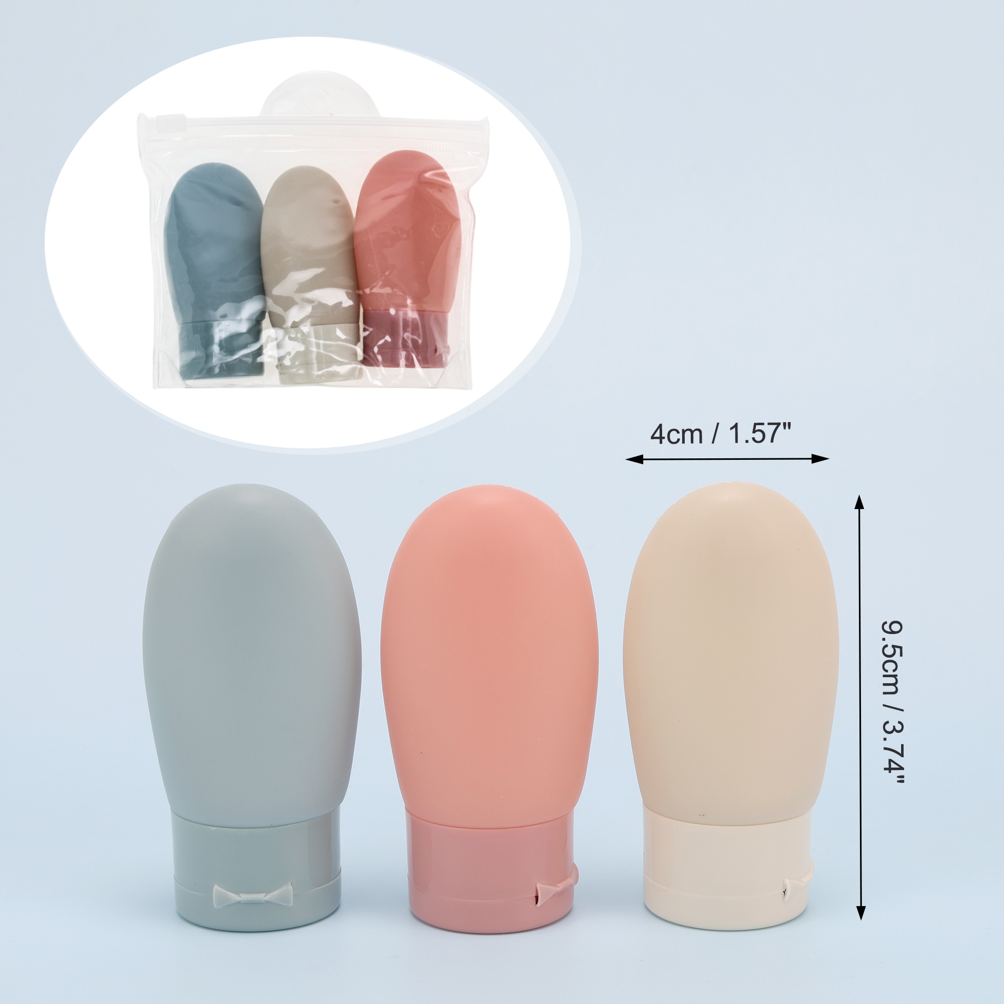 Unique Bargains PP Travel Container Set 1.06oz 3 Pcs with Zipper Pouch Blue Gray Pink