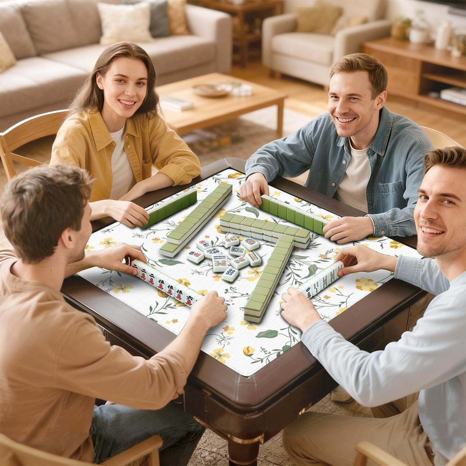 Floral Non-Slip Rubber Mat for Game Tables 31.5 Inch Square Perfect for Mahjong Game Nights Also Great for Playing Cards