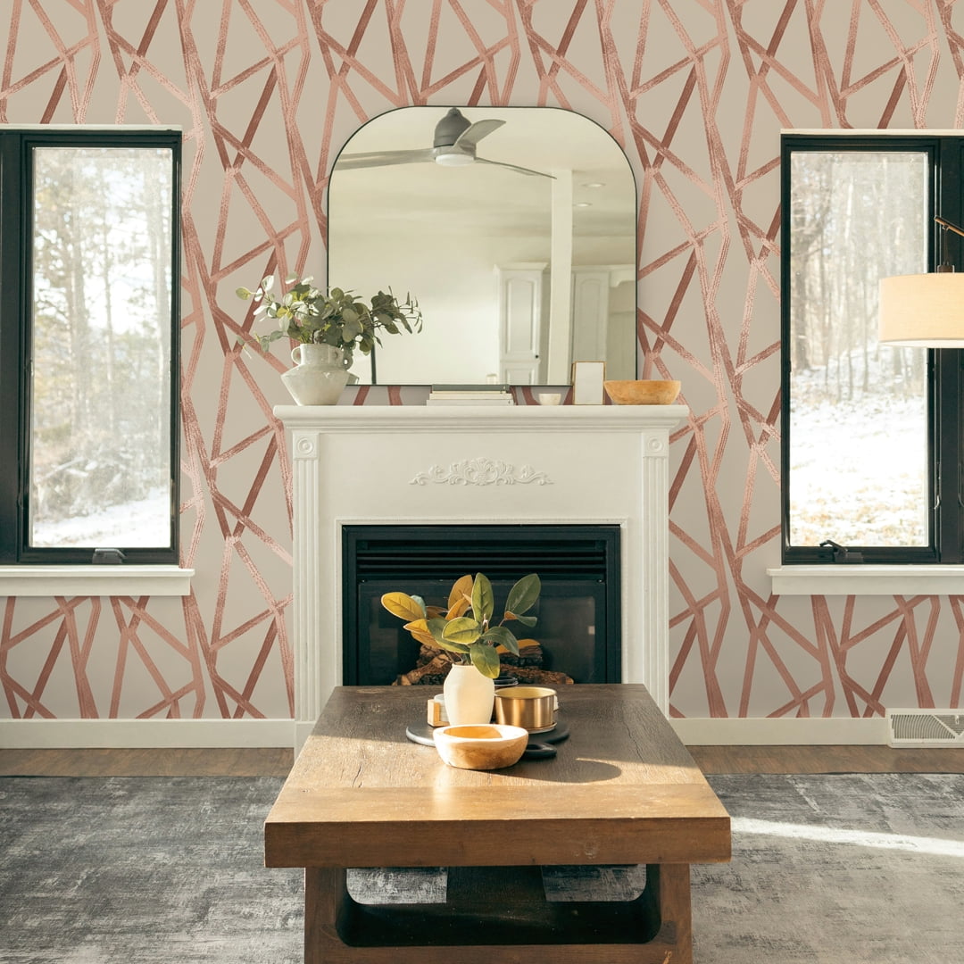 Tempaper x Genevieve Gorder Metallic Bronze Intersections Peel and Stick Wallpaper, 20.5" x 16.5'