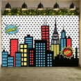 thumbnail image 3 of Hero Theme Backdrop Buildings Comic Party Photography Background Baby Shower Boy Girl Kids Birthday Party Decoration Studio Shoot Prop, 3 of 9