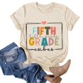 thumbnail image 3 of Womens Fashion Tees Tops Casual Teacher Loose Short Sleeve Round Neck School Graduation Anniversary Holiday Printed Graphic Slim Fit Layer Clothes Beige 3XL, 3 of 3