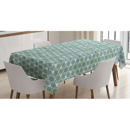 

Winter Tablecloth Mandala Style Floral Round with Damask Elements Retro Graphic Ornaments Rectangle Satin Table Cover Accent for Dining Room and Kitchen 60 X 90 Teal Cream by Ambesonne