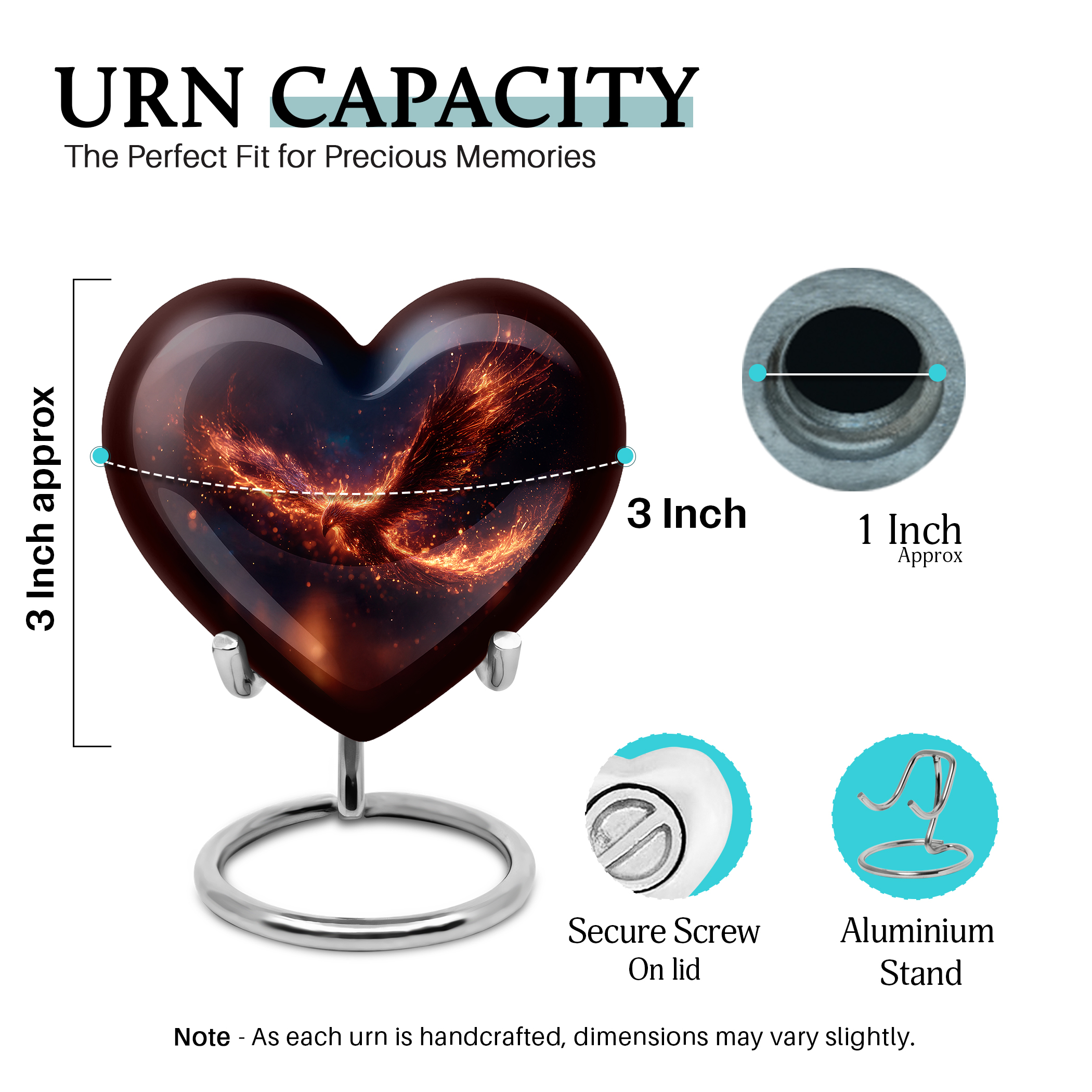 SABURIAL Phoenix Urn - Small Ashes Keepsake - 3 Inch - Pack Of 2 - Unique Urns For Adult Mom & Dad - Mini Decorative Urn - Ash Urns For Humans