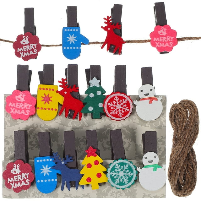 1 Set Photo Clip Clothespins Wooden Clips Diy Picture Clips With String Holiday Festival Gift Set