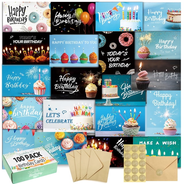Tarjetas de cumpleaños XXINMOH, 100 unidades con sobres, 20 diseños de 4 x 6 pulgadas
