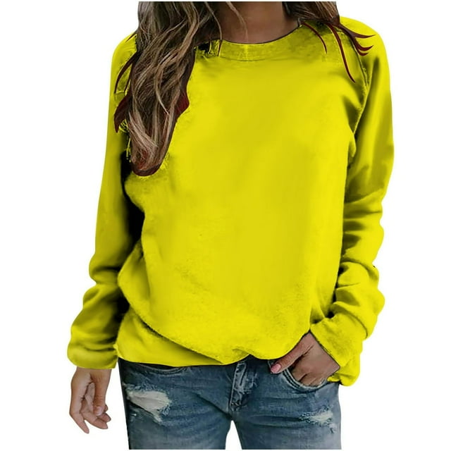 Womens Casual Sweat-Shirt à Col Rond Manches Longues Ample Fit Doux Pull Tops Automne Vêtements de Mode