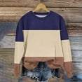thumbnail image 2 of UAMVSH Women Casual Long Sleeve Sweatshirts Soft Crew Neck Color Block Pullover Tops Oversized Printed Basic Fall Outfits(XX-Large,Navy), 2 of 3