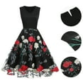 thumbnail image 6 of IBTOM CASTLE Women Vintage 1950s Sleeveless Floral Embroidery Flare A-line Dress Wedding Cocktail Party Swing Gatsby Evening Prom Short Gown XXL Black - Peony, 6 of 8