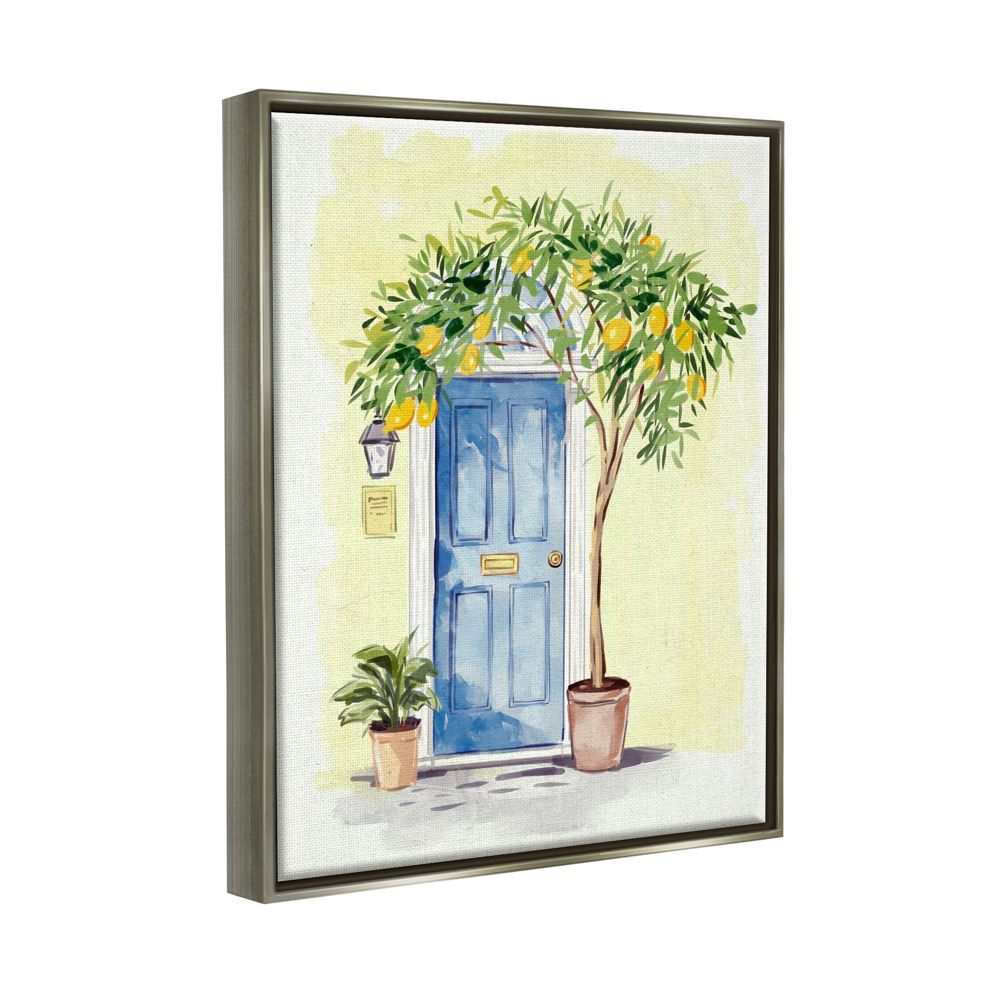 Stupell Industries Lemon Tree in Doorway Food & Beverage Painting Gray Floater Framed Canvas Art Print Wall Art, 25 x 31