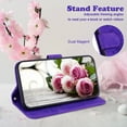 thumbnail image 5 of Allytechgroup Flower Embossed Flip Stand Cards Slots Shockproof Hand Wrist Wallet Case Cover for  Apple iPhone 15 Pro, Purple, 5 of 6