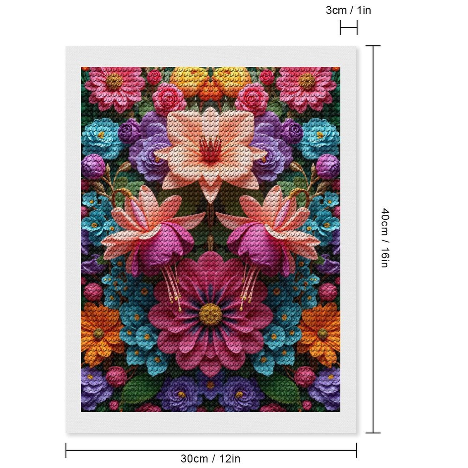 Diamond Art Kits for Adults, Colorful Floral Symmetry Art Print 5D Diamond Painting Kits for Adults Beginners, DIY Full Drill Diamond Painting, Gem Art and Crafts 12x16