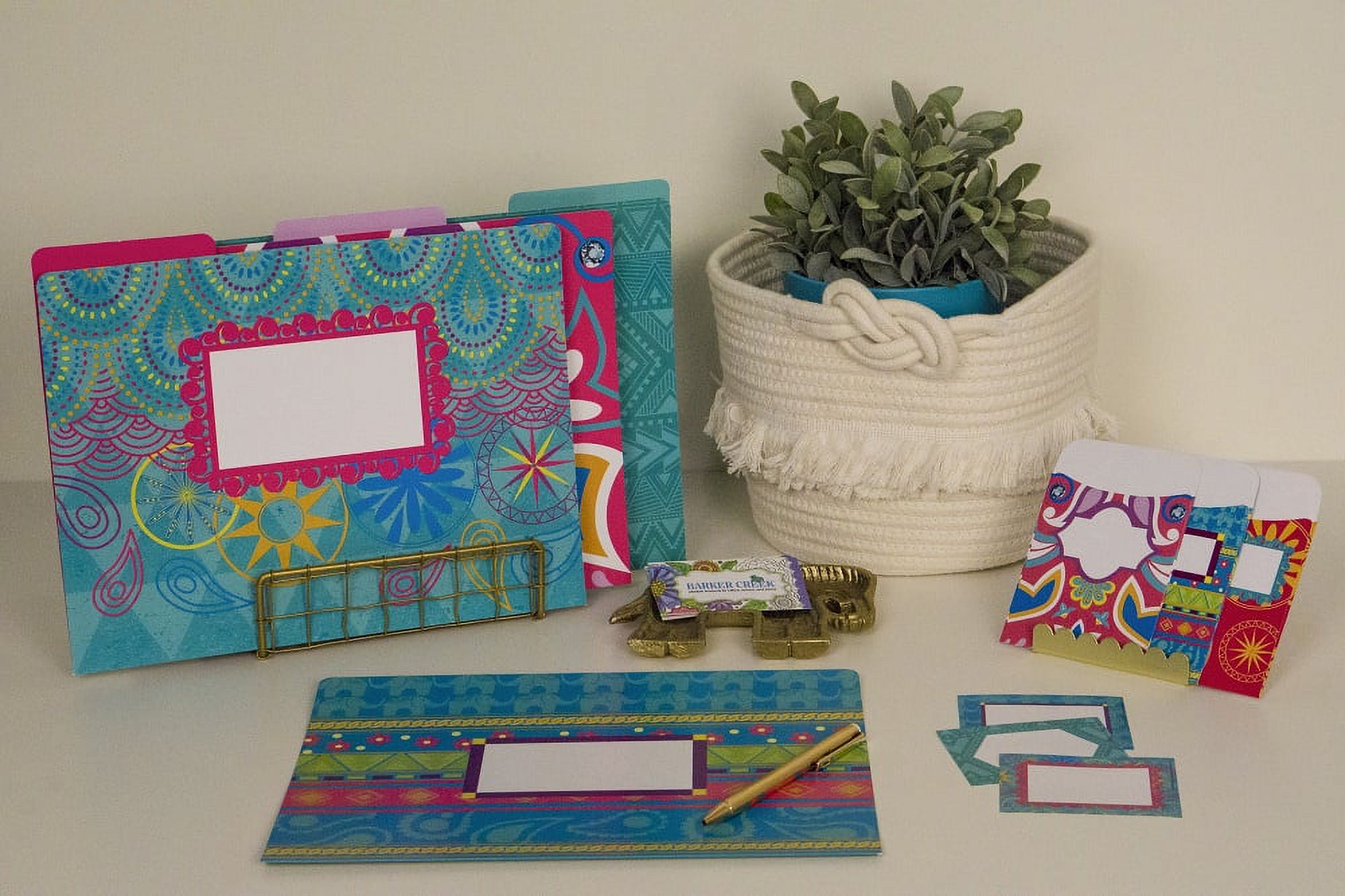 Barker Creek 12 File Folder, 30 Peel & Stick Library Pocket Set - Bohemian (BC3539)