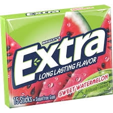 Extra Slim Pack Watermelon Gum 10 Count Pack — 15 Sticks Each — Sugar-Free Juicy Long-Lasting Chewing Gum