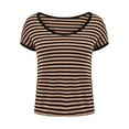 thumbnail image 5 of Baberdicy Women's Oversized Striped T-Shirt – Round Neck Loose Fit Cotton Tee, Plus Size Casual Top for Streetwear, Comfortable Relaxed Everyday Wear (Coffee | XXL), 5 of 8