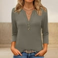 thumbnail image 2 of Diufon Womens Tops 3/4 Sleeve V Neck Button Down Shirts Business Casual Outfit Basic Tees Solid Color Fall Top, 2 of 6