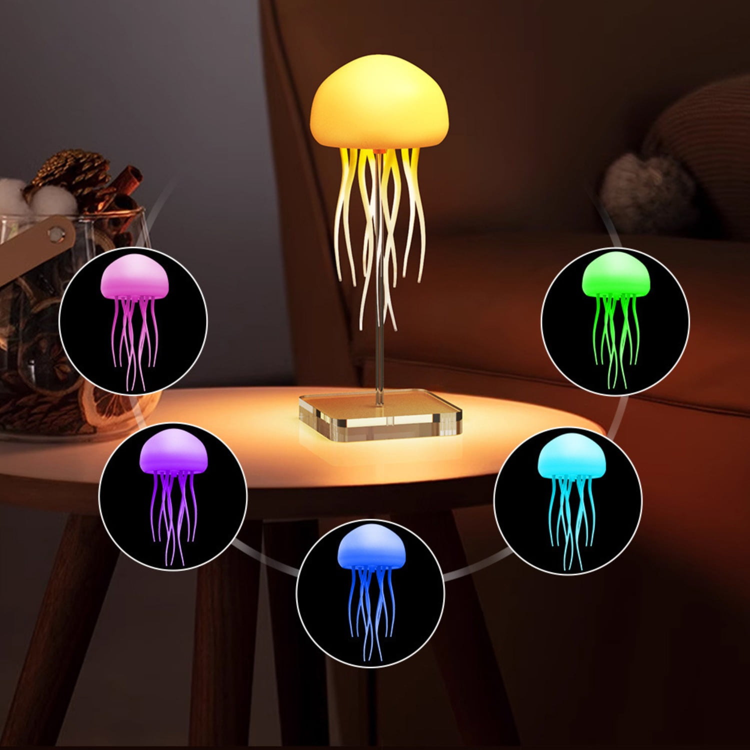 D.FAMILY Voice Control Jellyfish Night Light - Full Color Changing Mood Lamp with Hanging