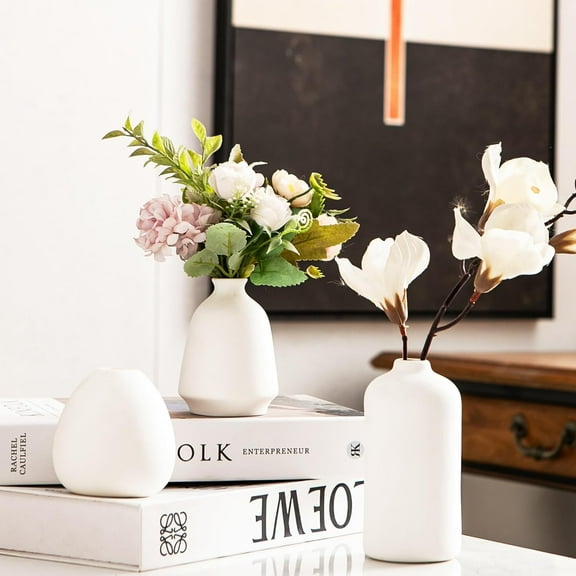 White Mini Ceramic Vase Set, 11 Small Bud Vases, Decorative Flower and Pampas Grass Display for Home, Table, Wedding, or DIY Gift