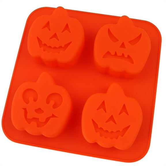 CASAFUN Halloween Silicone/Resin Molds for Baking, Halloween 4 Pumpkin Pan Cake Mold Cute Ice cube Tray Ice Molds Soap Molds for Chocolate Jelly Fondant Cake Party Decoration Candle