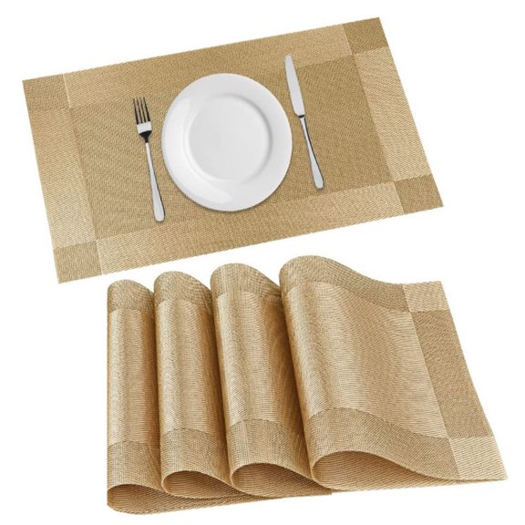 4Pcs Waterproof Placemats,Washable Vinyl Woven Table Mats,Elegant Placemats for Dining Table Set of 4 (18X12 inch）