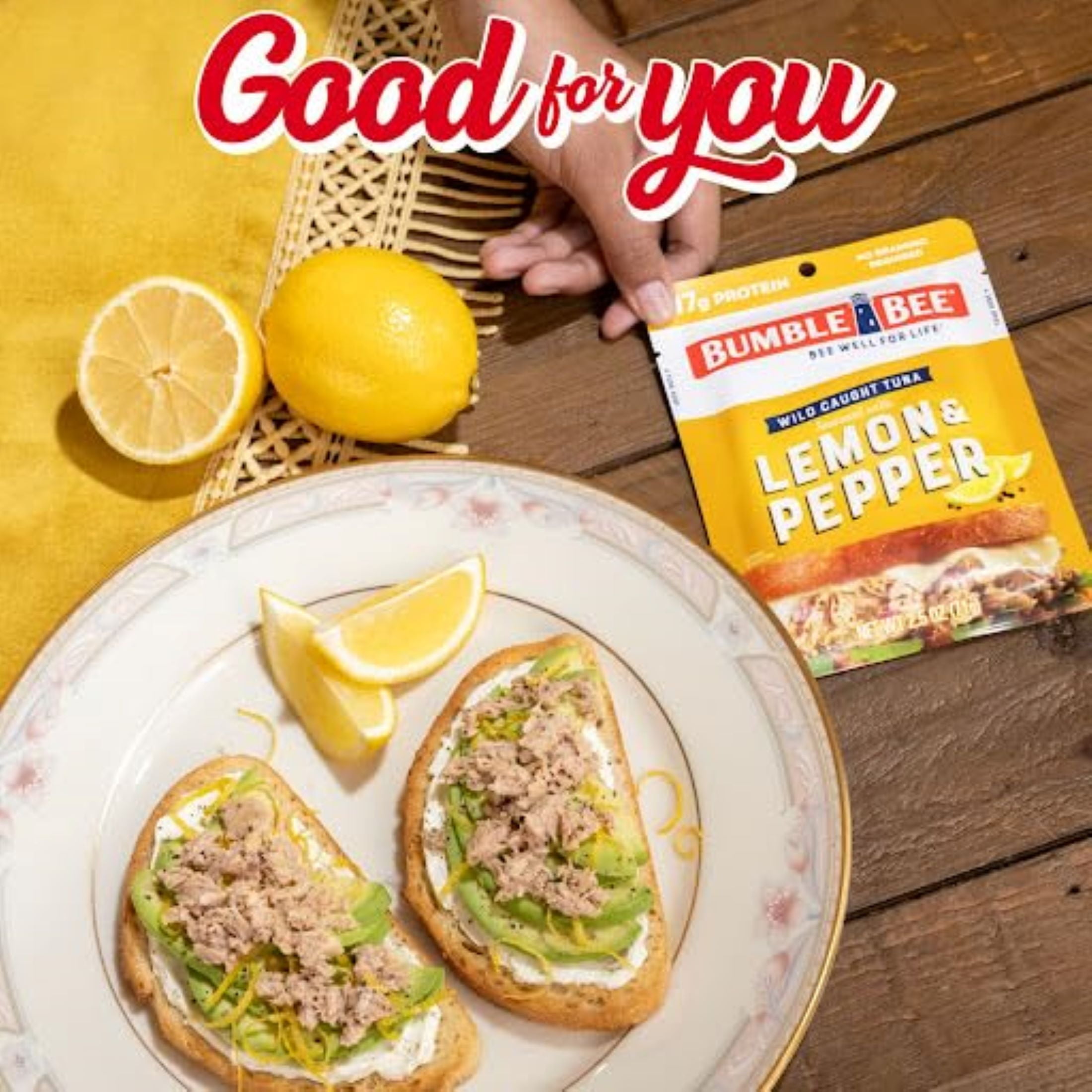 Bumble Bee Lemon & Pepper Seasoned Tuna, Wild Caught, Ready to Eat, Gluten Free, 17g of Protein per Serving, Shelf Stable Pouch, 2.5 oz