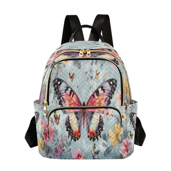 Casual Butterfly Surrounded by Colorful Flowers Backpack for School,College and Travel, Water Resistant Bookbag,