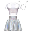 thumbnail image 4 of Disfraz de astronauta espacial para mujer, camiseta sin mangas corta metálica brillante con falda, aro de pelo de extraterrestre, ropa de fiesta temática para discoteca, 4 of 5