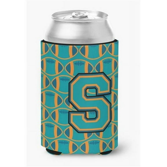 Letter S Football Aqua, Orange & Marine Blue Can or Bottle Hugger