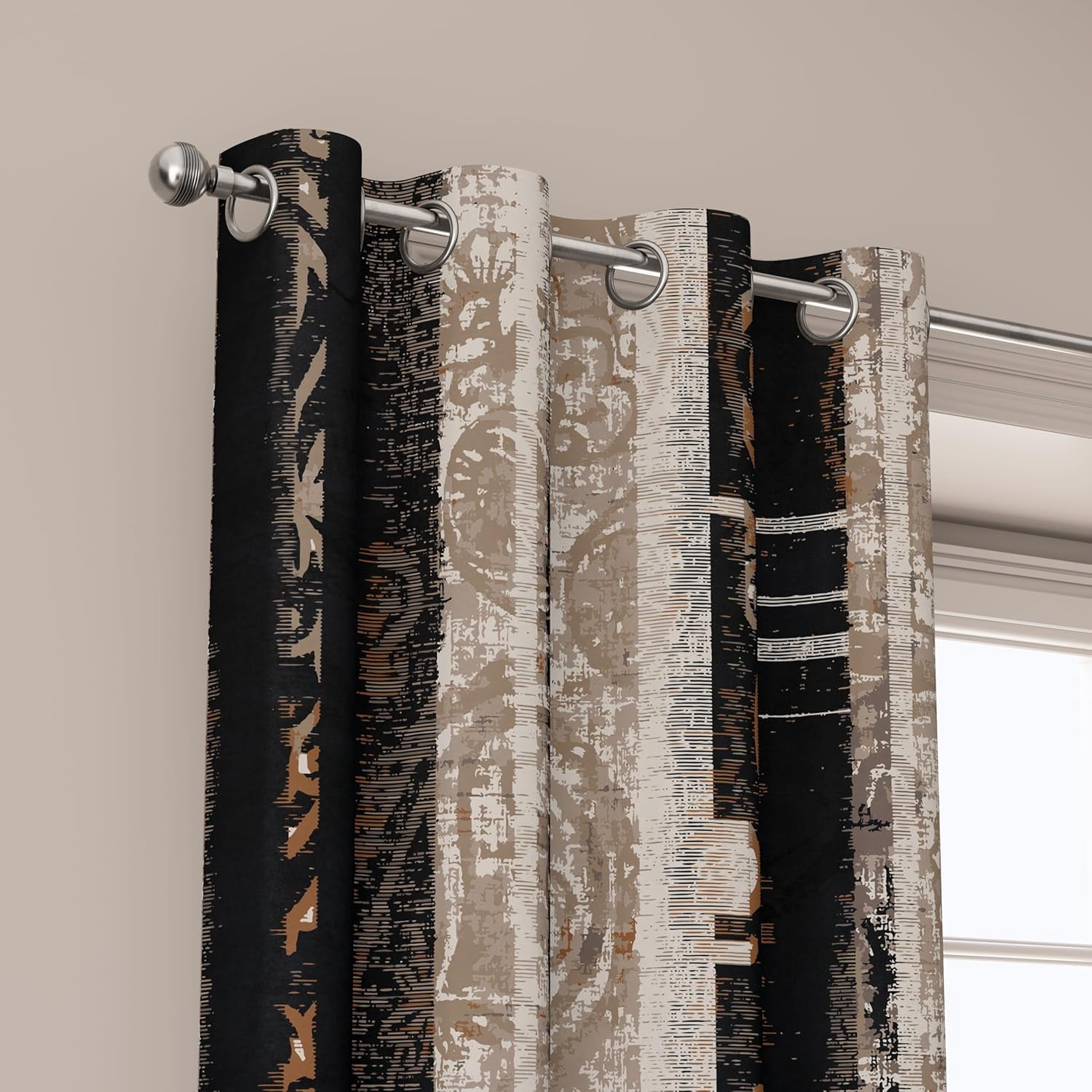 Blackout Curtains 2 Panels Set Black and Beige Black Out Curtain Shabby Chic Cream Tan Thermal Insulated Window Treatments Decor for Living Room Bedroom Darkening Curtain-42"W x 72"L (Pack of 2)