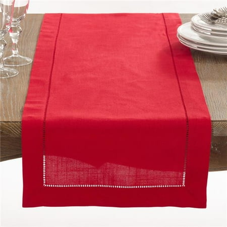 

SARO Classic Hemstitch Border Table Runner Red