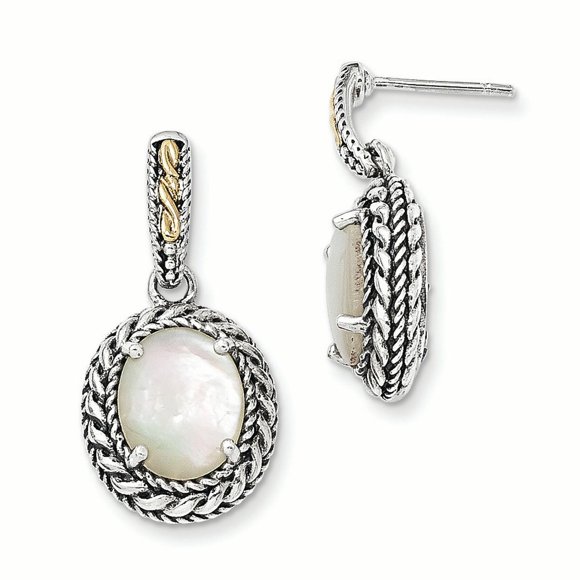 Sterling Silver w/14k Antiqued MOP Post Dangle Earrings QTC1026