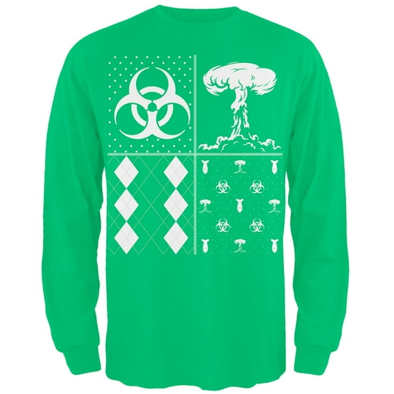 Biohazard Festive Blocks Ugly Christmas Sweater Green Adult Long Sleeve T-Shirt - Small