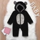 thumbnail image 2 of Gibobby pantalones siameses color liso con capucha y orejas de de dibujos animados de manga larga para niños y niñas, mono de lana para recién nacidos(Negro， 6-12 Meses), 2 of 5