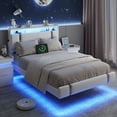 thumbnail image 6 of IDEALSOUL Full Size Floating Bed Frame with Upholstered Storage Headboard, Metal Platform Bed with Charging Station & LED,No Box Spring Needed,Easy to Assemble (Full,White), 6 of 13