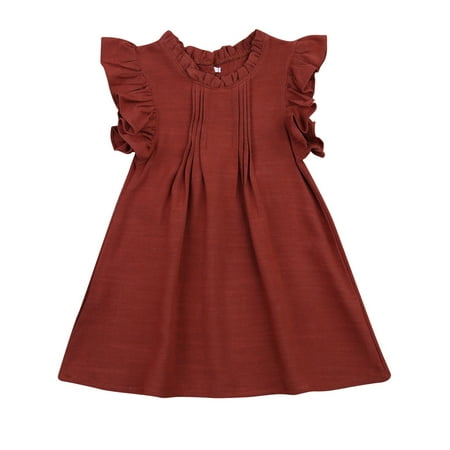 

Dewadbow Toddler Baby Girls Ruffle Crew Neck Sleeveless Princess Dresses