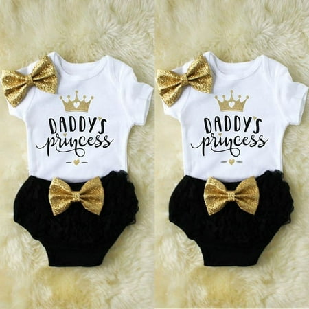 Toddler Baby Girls Romper Tops Jumpsuit Tutu Pants Headband Outfits Clothes Set