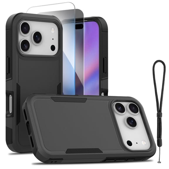 Mynvo Rugged Case for Apple iPhone 17 Pro Max with Clear and Privacy Screen Protectors, Heavy Duty Shockproof Cover with Lanyard for Women Men