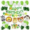 Jungle Safari Birthday Party Decoration Set, Party Supplies, Animal Balloons Cupcake Topper Leaves