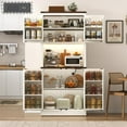 thumbnail image 2 of 72" Tall Farmhouse Kitchen Pantry Cabinet with 10 Side Shelves and LED Light & Power Outlet, 5 Layers Pantry Storage Cabinet with Barn Doors&Load-Bearing Steel Pipe for Dining Room,Living Room,White, 2 of 9