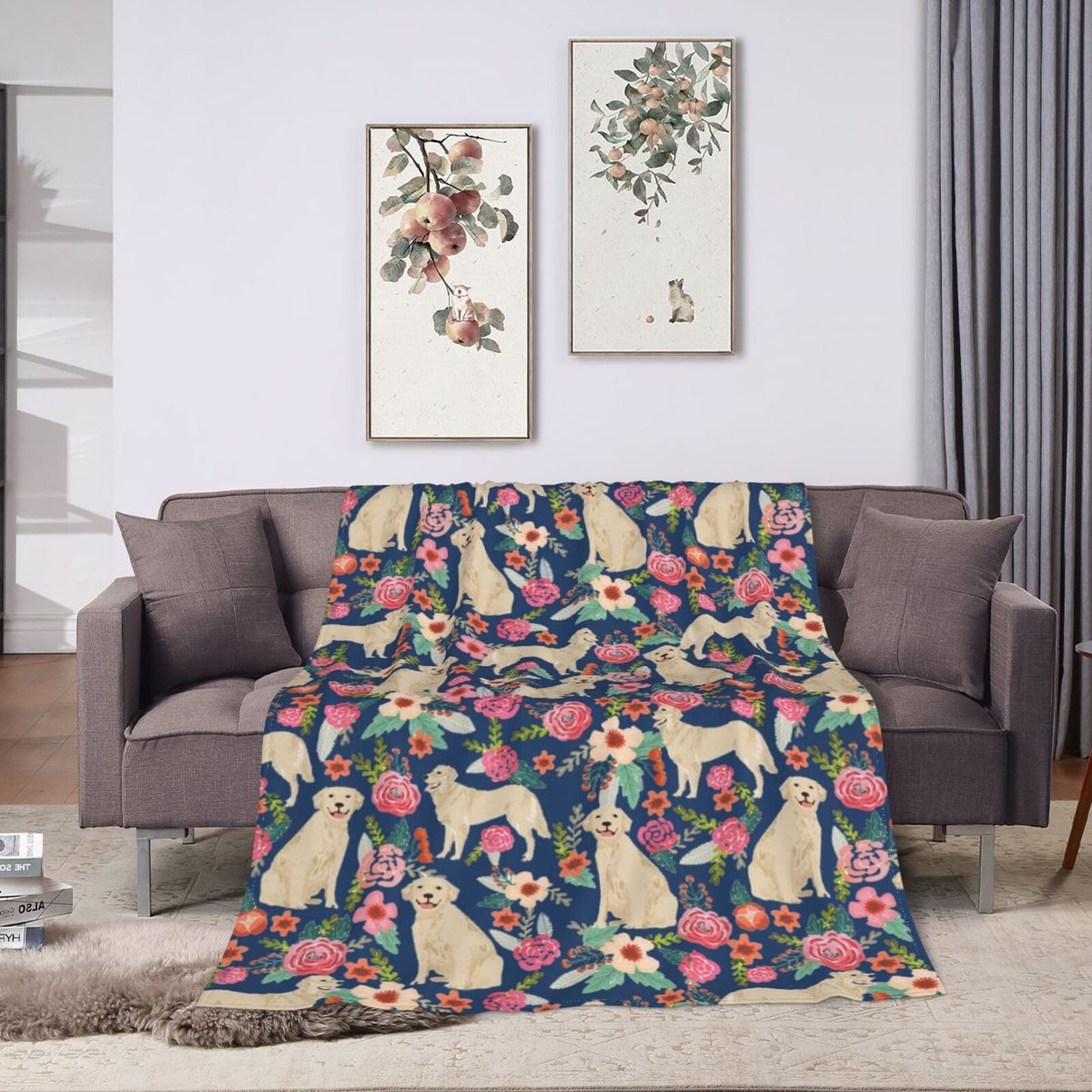 Wijzvio Boxer Dogs Rose Flower Floral Throw Blanket Soft Fuzzy Fleece Blanket For Couch Bed Living Room Decoration 60"X50"