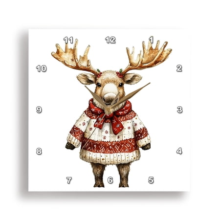 3dRose, Winter Dressed Christmas Moose, 15x15 Wall Clock