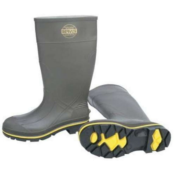 Pro Knee-Length PVC Boot with Steel Toe, Size 12, 15 in H, Gray/Yellow/Black