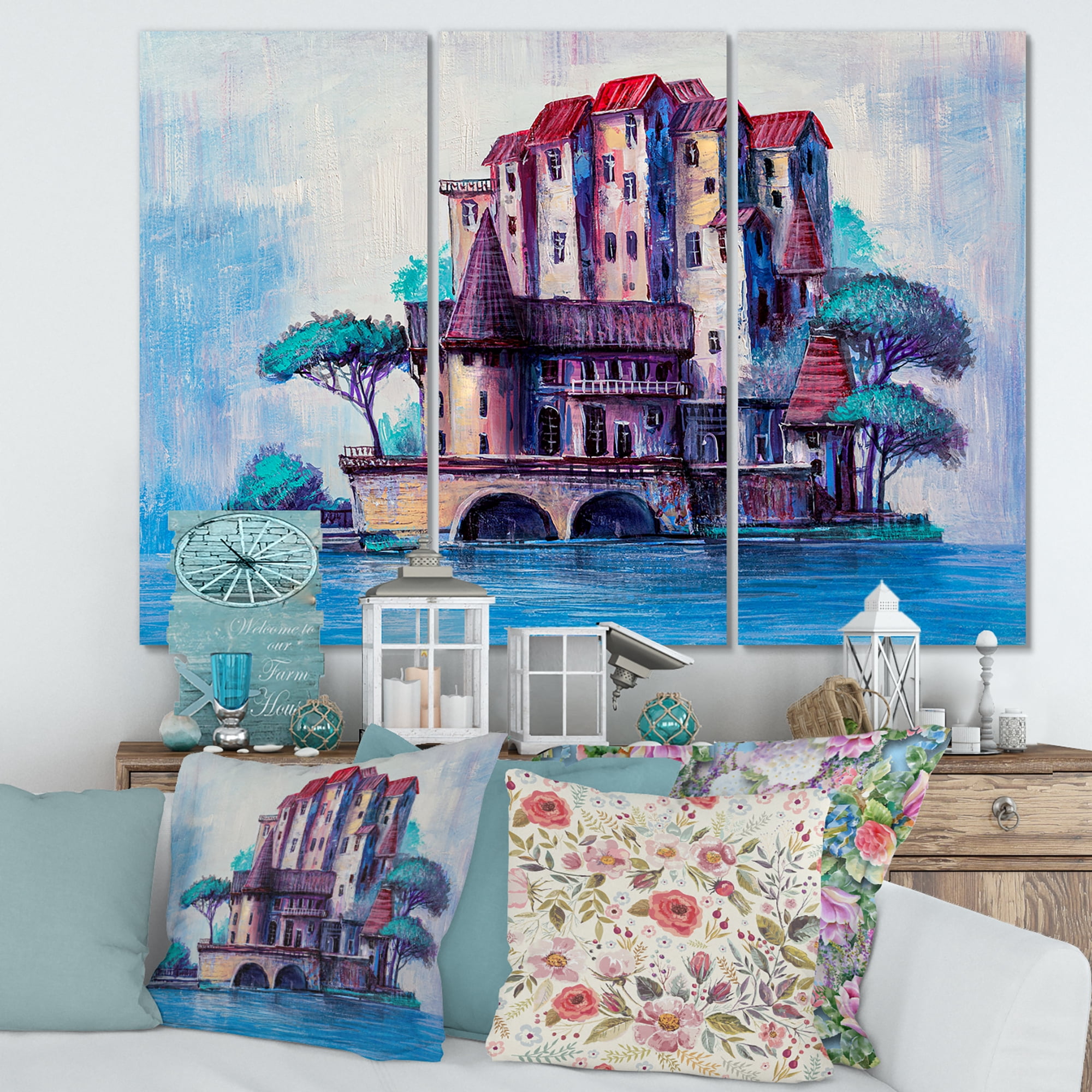 Designart ' Ancient City Skypscrapers By The Bridge ' Traditional Canvas Wall Art Print