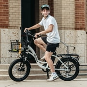 GOTRAX E-Cargo Electric Bicycle for Urban Commuting, 500W, 264lb, 20 mph & 20 mile Range, 26“ , LED Lights, White